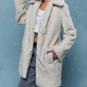 MISSGUIDED Lapel Collar Fluffy Long Coat With Pockets Winter Wear